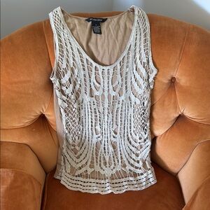 89th & Madison Cream Embellished Cropped Tank Top